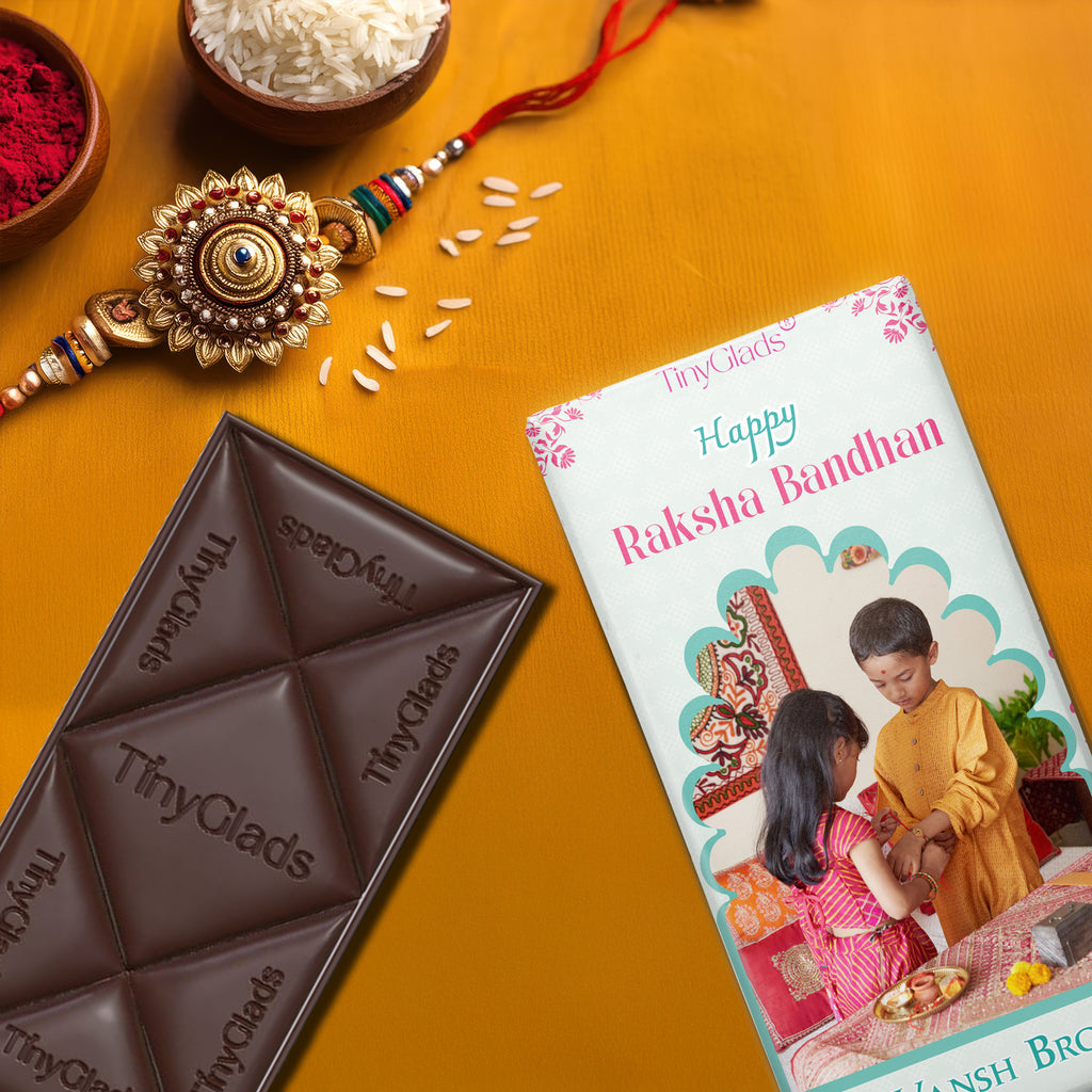TinyGlads Personalized Raksha Bandhan Chocolate Bar | Custom Photo & Name | 80g