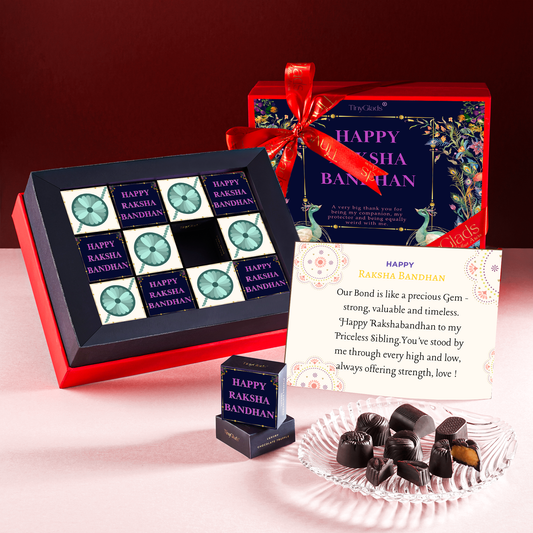 TinyGlads Royal Red Rakhi Chocolate Gift Box | 12 Gourmet Truffles