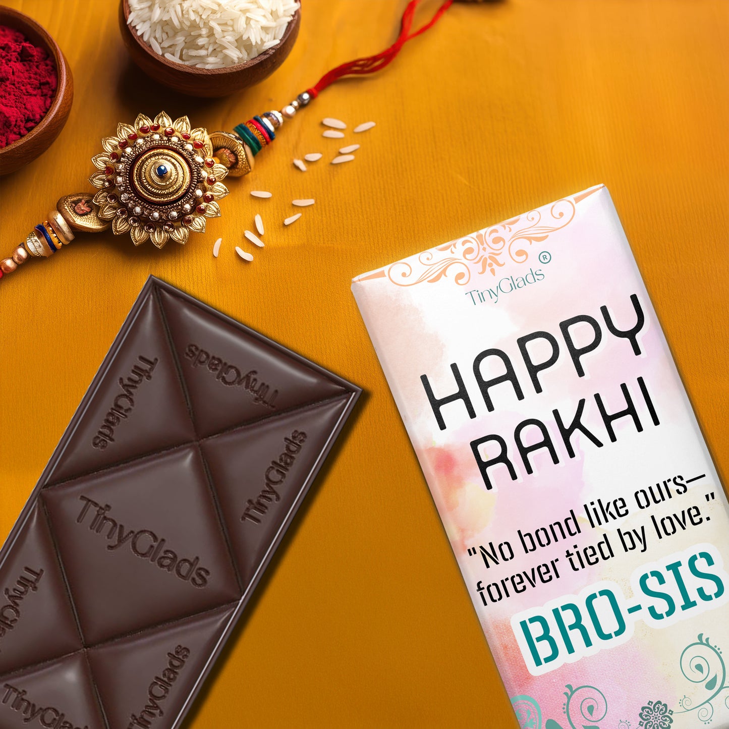 TinyGlads Bro-Sis Rakhi Chocolate Bar | Premium Festive Gift | 80g