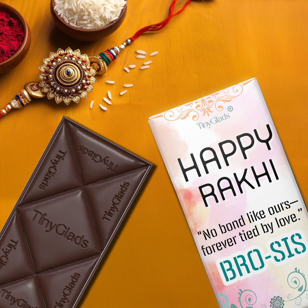 TinyGlads Bro-Sis Rakhi Chocolate Bar | Premium Festive Gift | 80g
