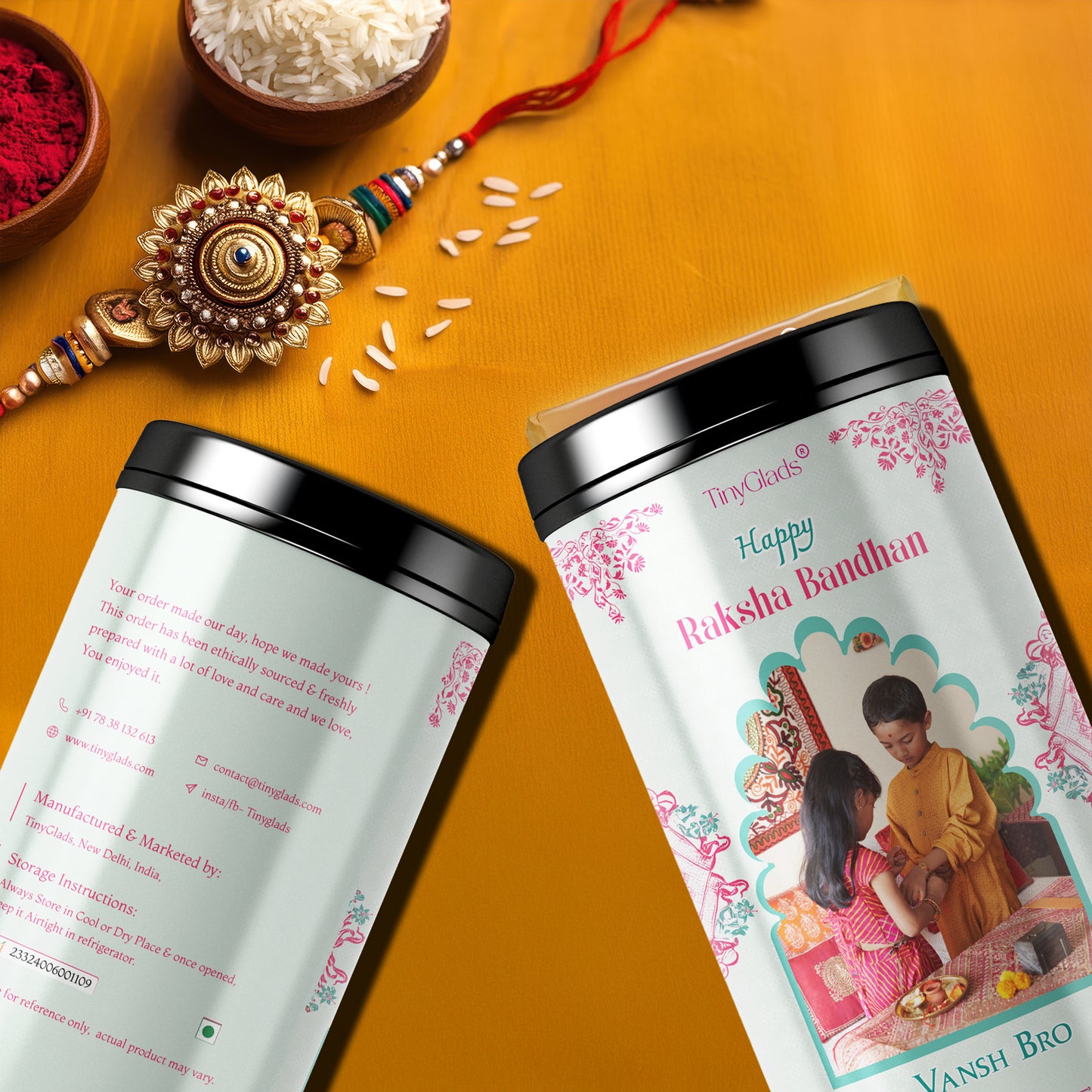 TinyGlads Rakhi Memories Personalized Chocolate Truffle Jar | Custom Photo | 12 Truffles
