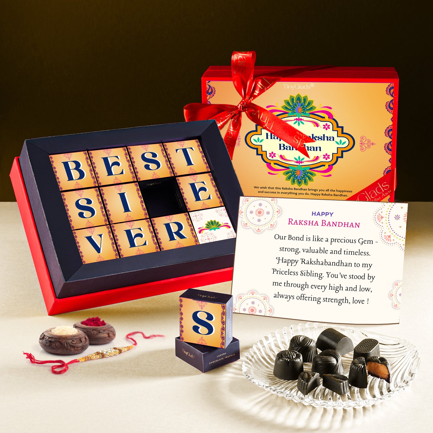 Rakhi Gift Box with Chocolates & Designer Rakhi – SweetBond Edition