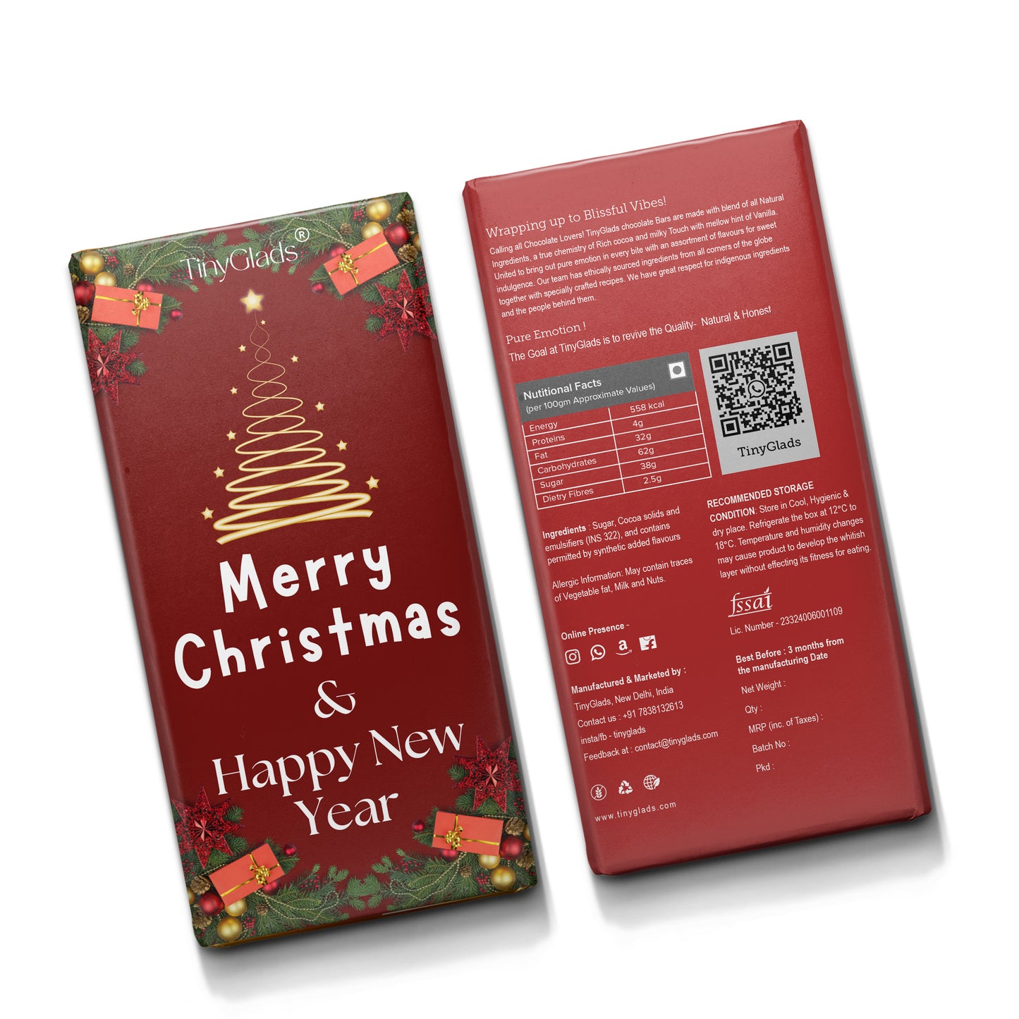 TinyGlads Festive Harmony Chocolate Bar | Christmas & New Year Edition | 80g
