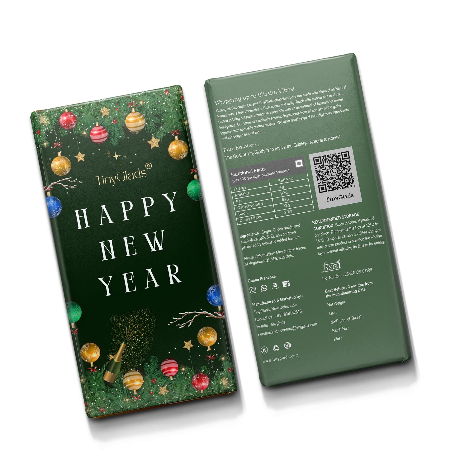 TinyGlads New Year Sparkle Chocolate Bar | Festive Collection | 80g