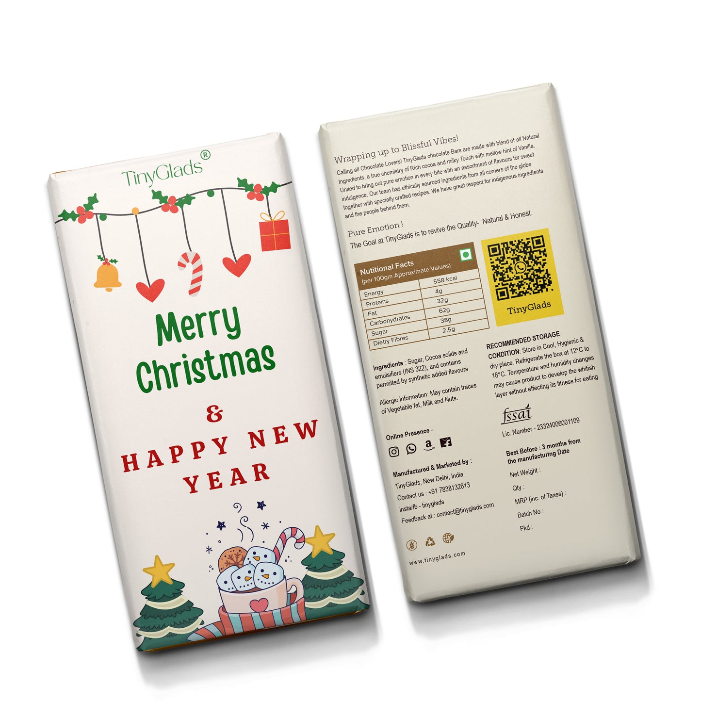 TinyGlads Festive Joy Chocolate Bar | Christmas & New Year Collection | 80g