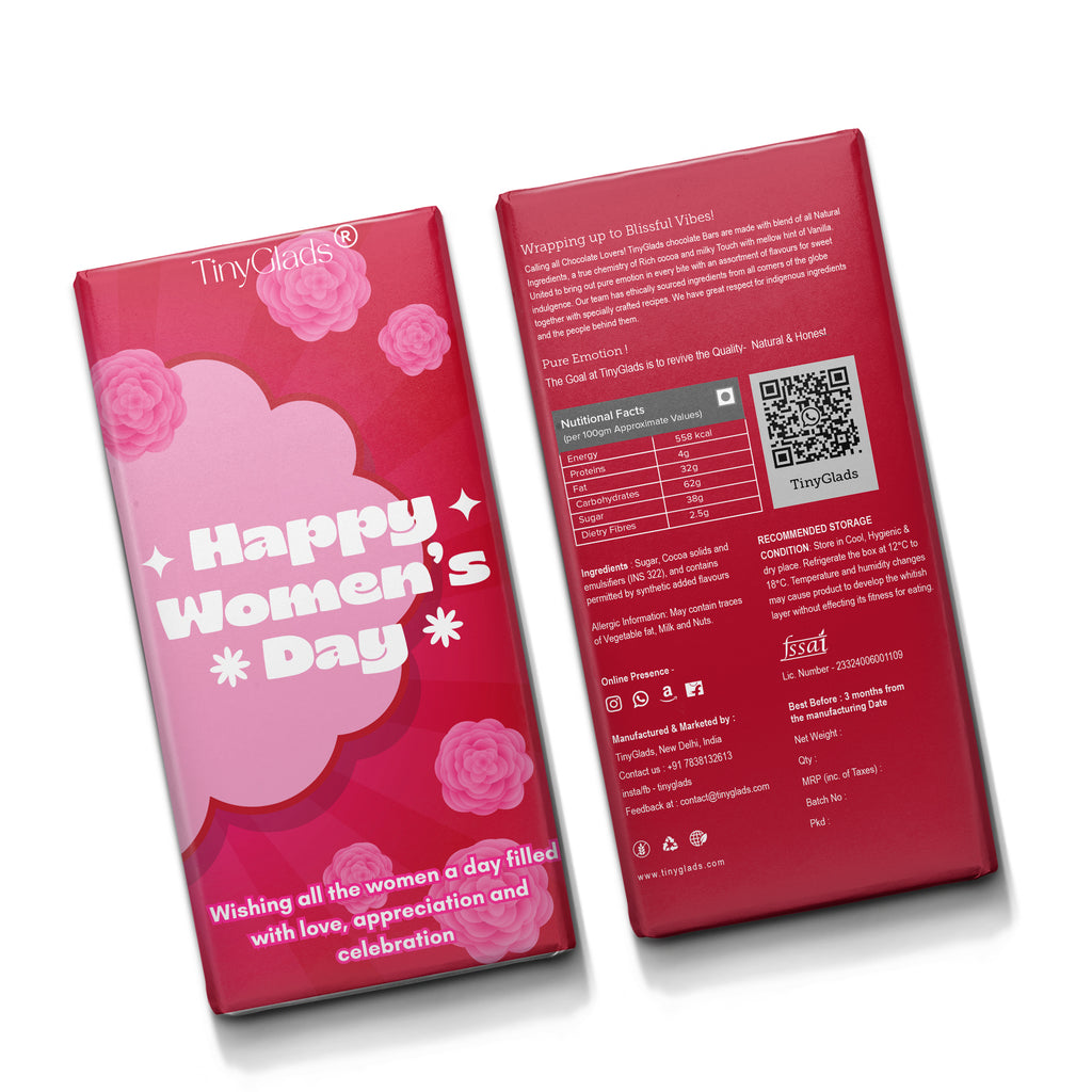 TinyGlads Rosy Celebration Chocolate Bar | Women's Day Edition | 80g