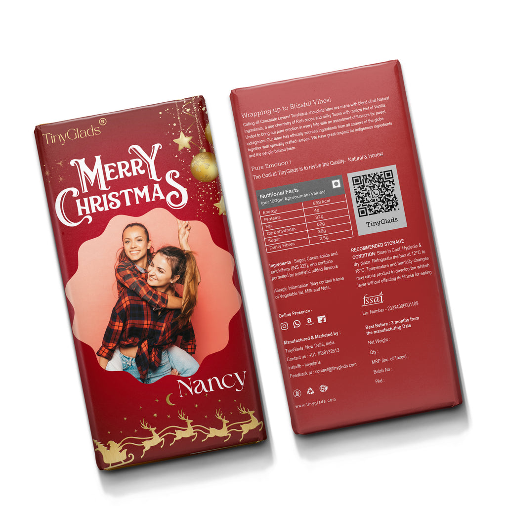 TinyGlads Festive Photo Chocolate Bar | Custom Gift | 80g