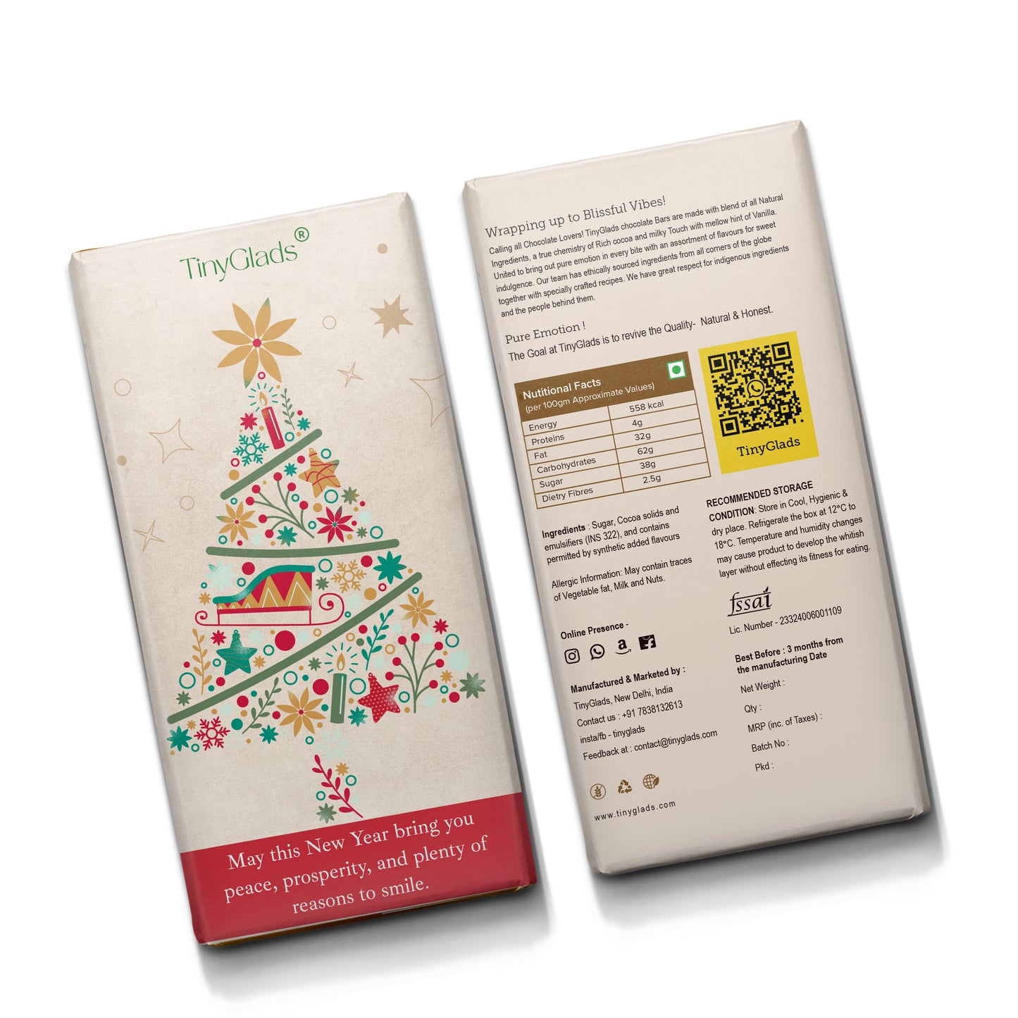 TinyGlads Holiday Tree Chocolate Bar | Christmas Collection | 80g