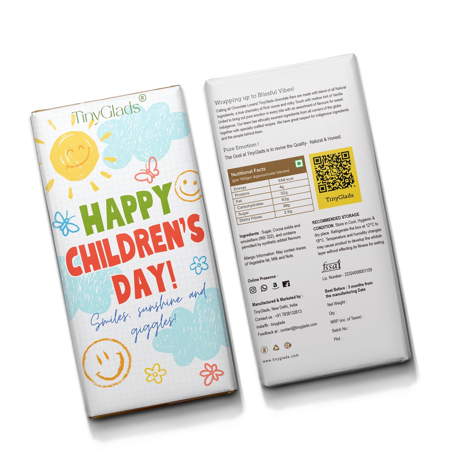 TinyGlads Smiles & Sunshine Chocolate Bar | Kids Celebration Collection | 80g