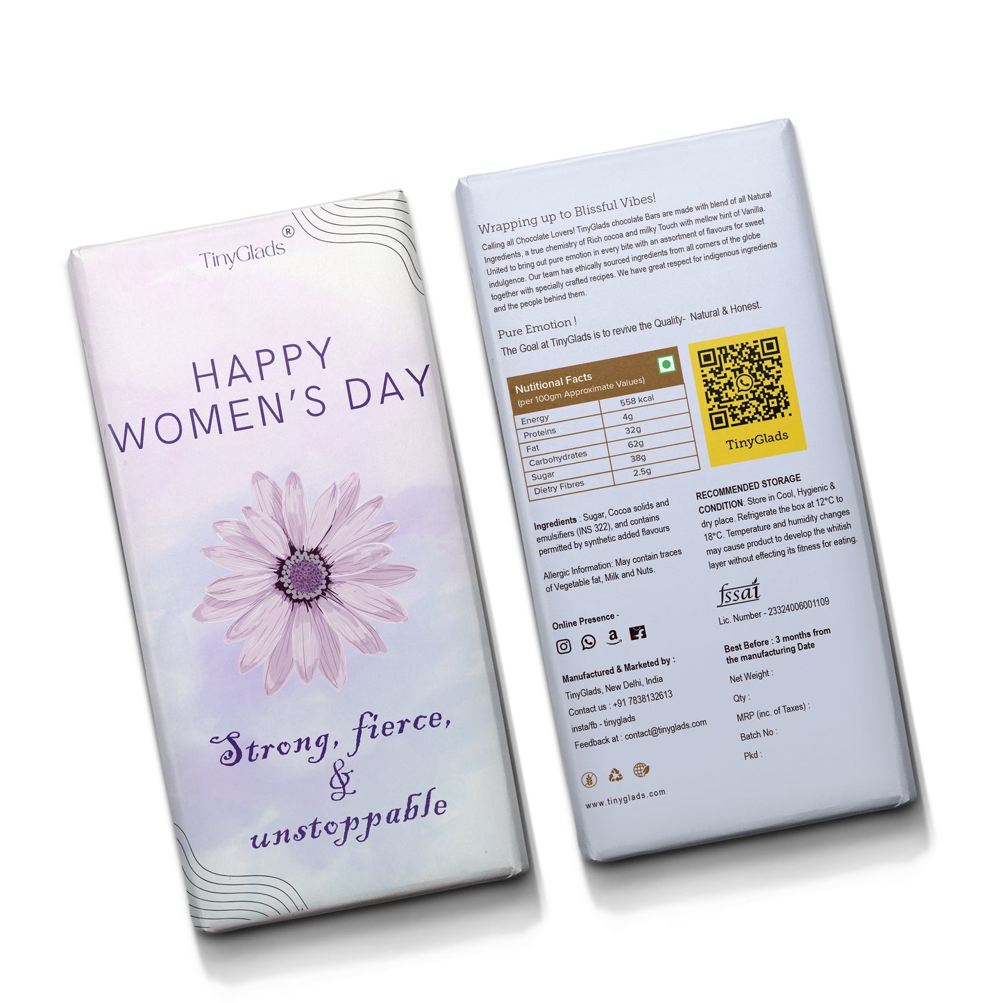 TinyGlads Women's Day Floral Chocolate Bar | Almond & Cranberry | 80g