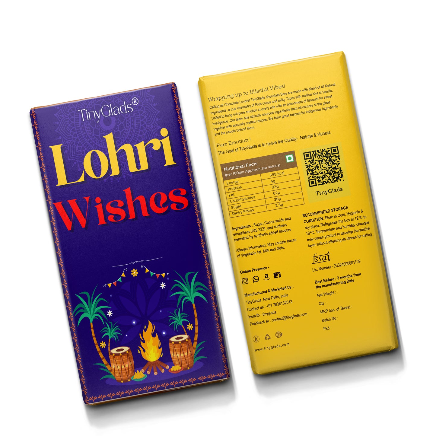 TinyGlads Lohri Wishes Premium Chocolate Bar | 80g