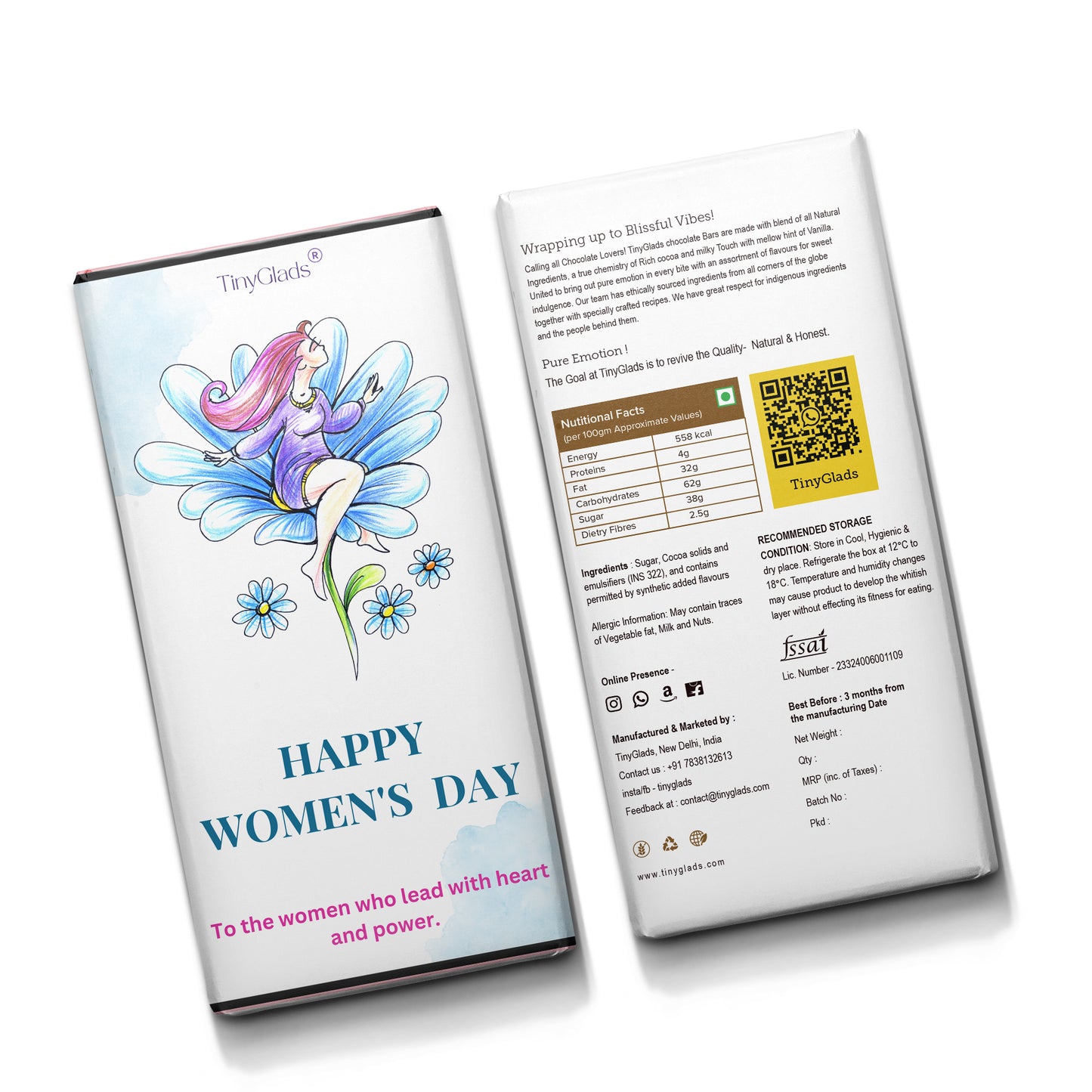 TinyGlads Happy Women's Day Chocolate Bar | 80g Premium