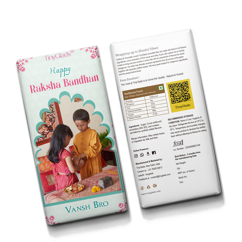 TinyGlads Personalized Raksha Bandhan Chocolate Bar | Custom Photo & Name | 80g