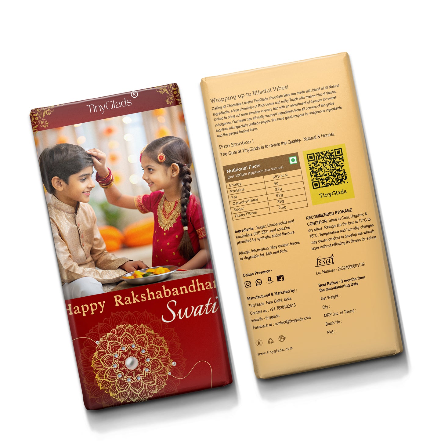 TinyGlads Rakhi Joy Chocolate Bar | Premium Festive Gift | 80g