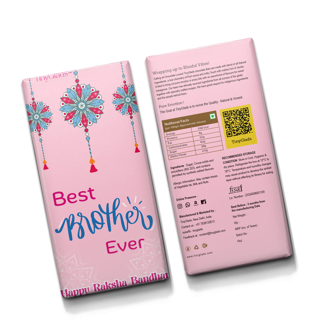 TinyGlads Best Brother Ever Chocolate Bar | Raksha Bandhan Special | 80g