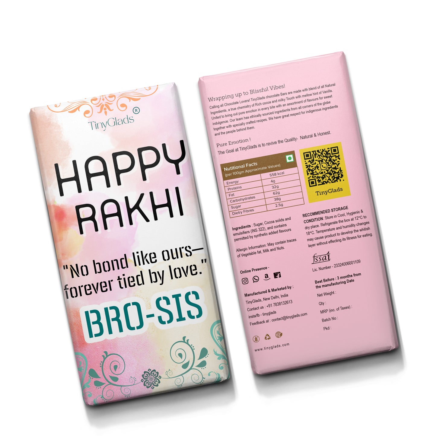 TinyGlads Bro-Sis Rakhi Chocolate Bar | Premium Festive Gift | 80g