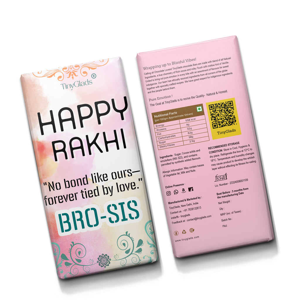 TinyGlads Bro-Sis Rakhi Chocolate Bar | Premium Festive Gift | 80g