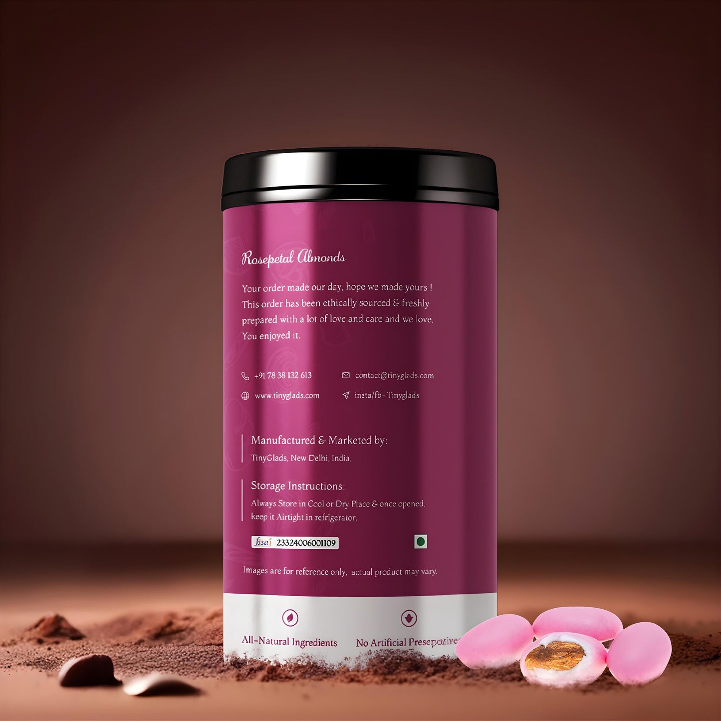 Chocolate Coated Rosepetal Almonds Jar