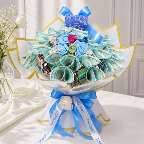 TinyGlads Money Bouquet with Roses & Mini Cars