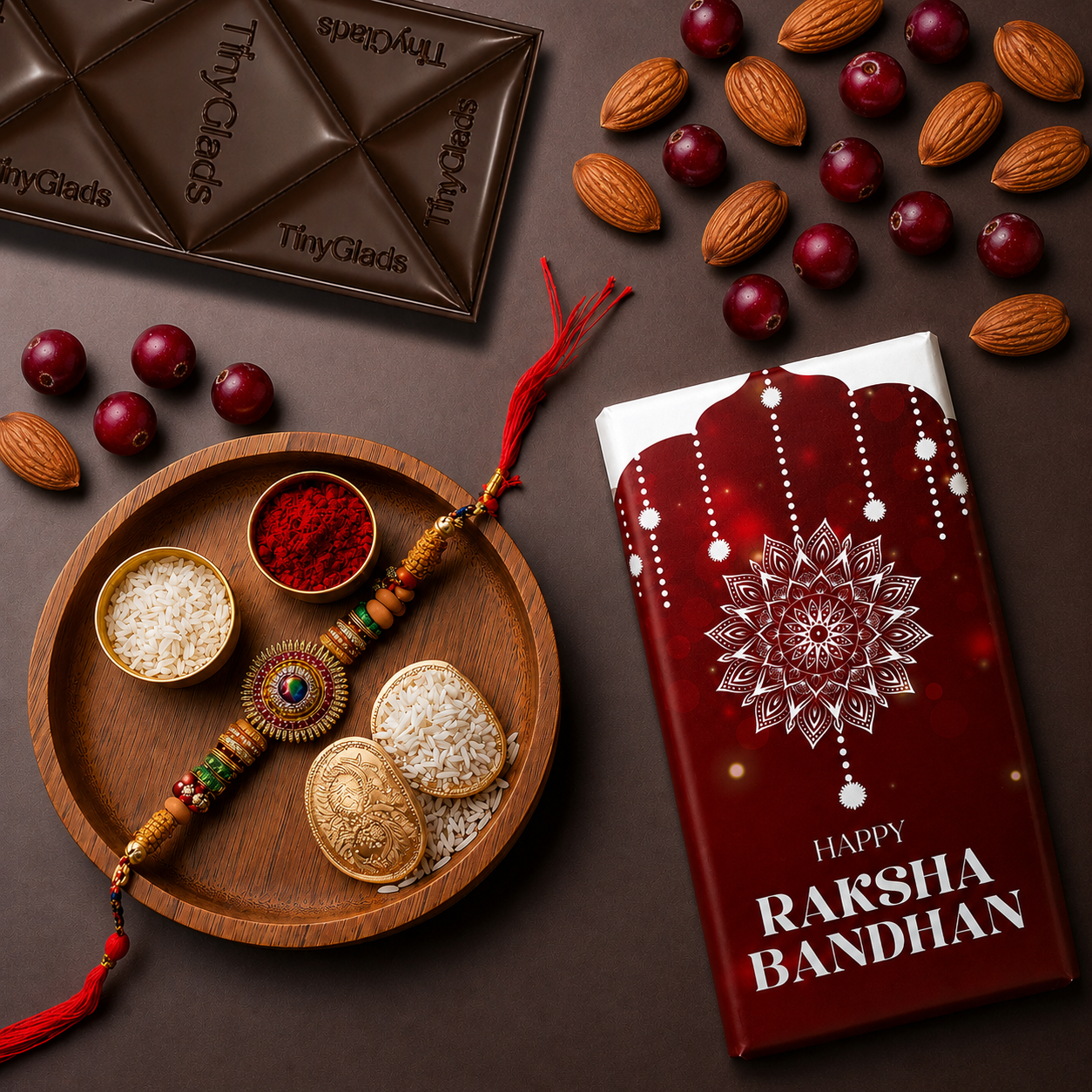 TinyGlads Rakhi Bliss Chocolate Bar | Almond & Cranberry | 80g