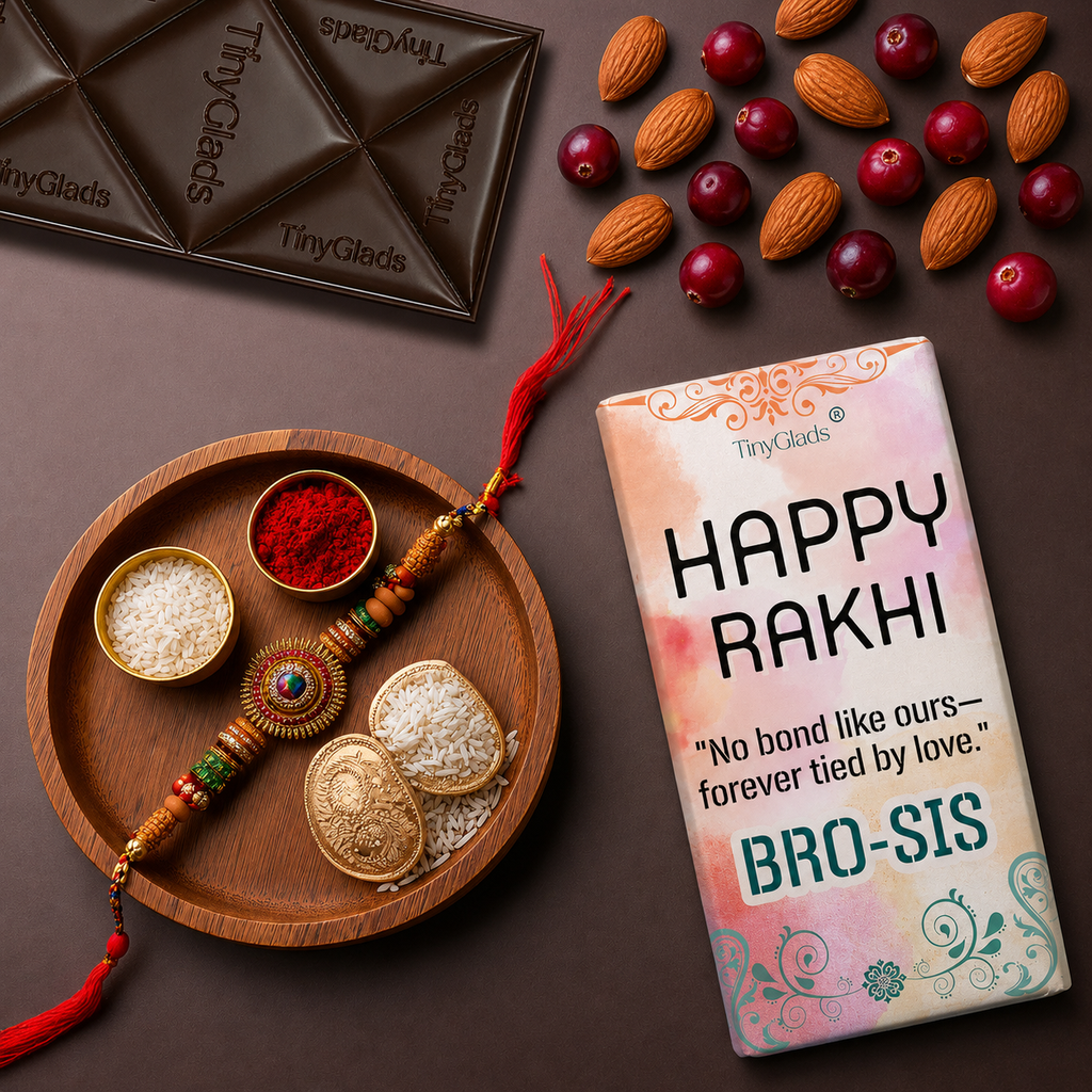 TinyGlads Bro-Sis Rakhi Chocolate Bar | Premium Festive Gift | 80g