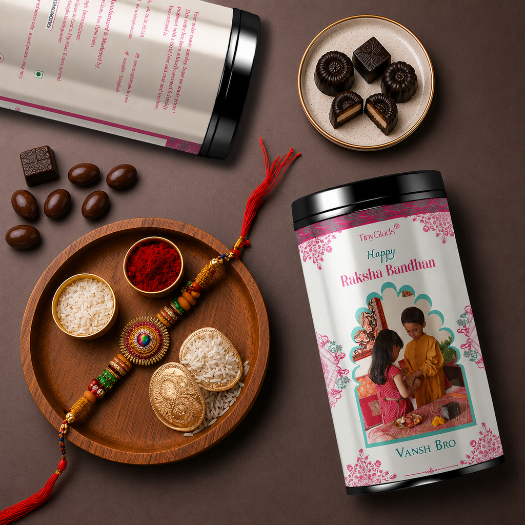 TinyGlads Rakhi Memories Personalized Chocolate Truffle Jar | Custom Photo | 12 Truffles