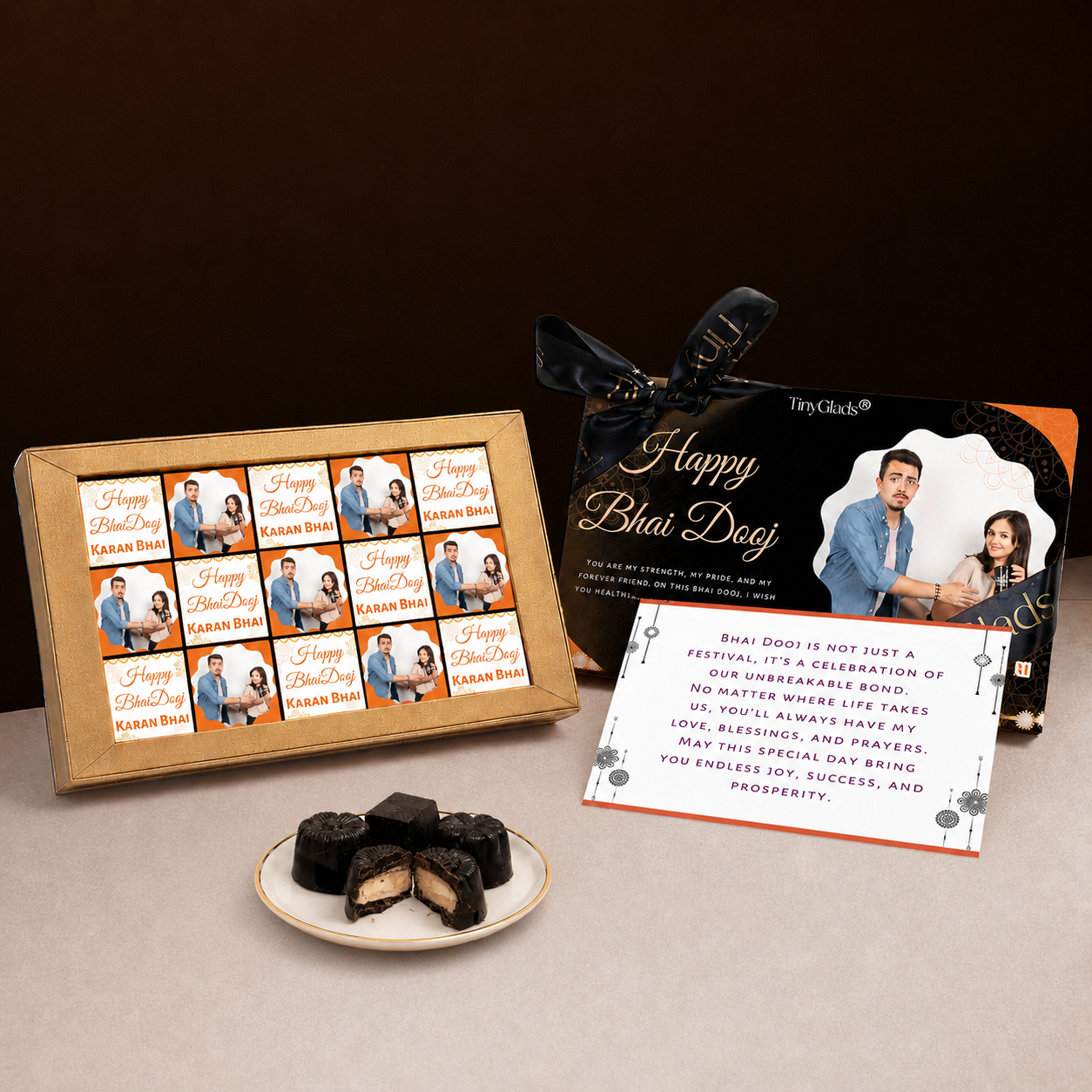 Personalized Bhai Dooj Chocolate Gift Box for Brother | 15 Premium Chocolate Truffles
