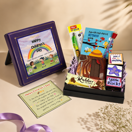 TinyGlads Little Explorer Children's Day Gift Box | Chocolates, Activity Book & Fun Stationery