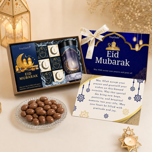 TinyGlads Eid Celebration Chocolate Gift Box | 1 Chocolate Jar, 1 Chocolate Bar & 6 Premium Truffles