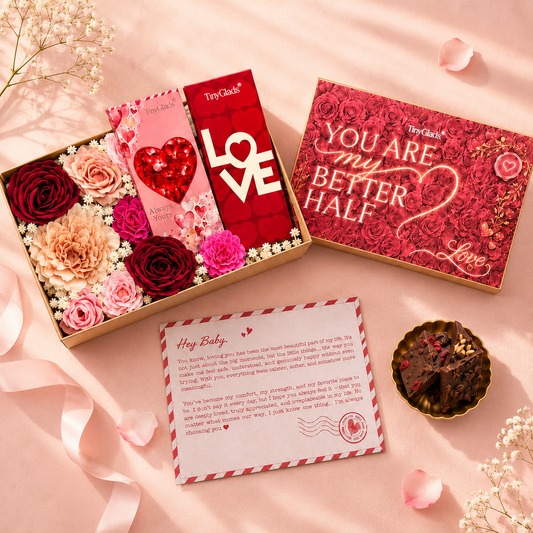 TinyGlads You Are My Better Half Chocolate & Flower Gift Box