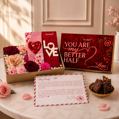 TinyGlads You Are My Better Half Chocolate & Flower Gift Box