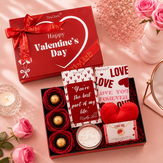 All-in-One Valentine Gift Box with Truffles, Chocolate Bars, Soft Toy ,Candle & Heart Bracelet