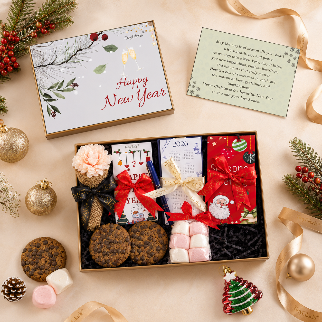 TinyGlads Christmas & New Year Chocolate Gift Box | 2 Bars & 6 Truffles