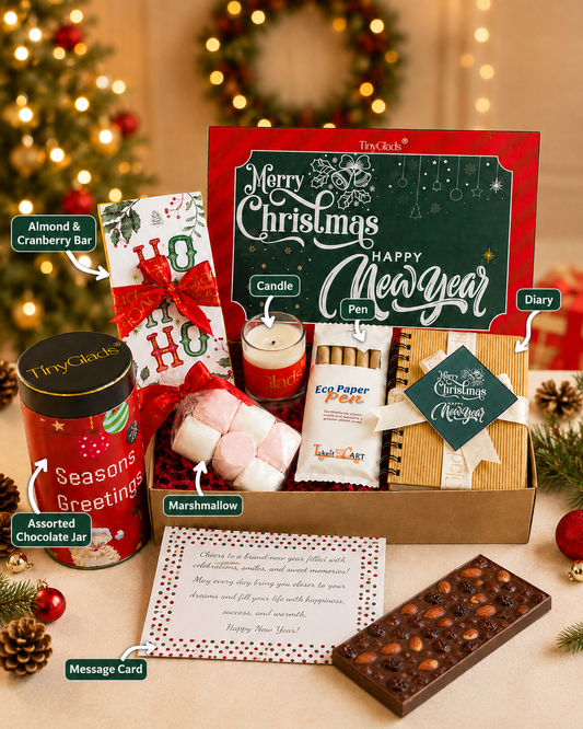 TinyGlads Corporate Christmas & New Year Gift Hamper | Chocolate, Diary & Candle