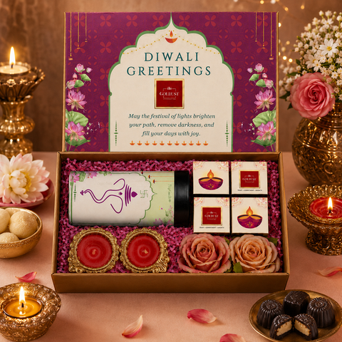 TinyGlads Personalized Corporate Diwali Gift Box | Chocolate Jar, 4 Gourmet Truffles & Diyas