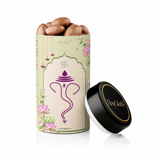 TinyGlads Personalized Corporate Diwali Gift Box | Chocolate Jar, 4 Gourmet Truffles & Diyas