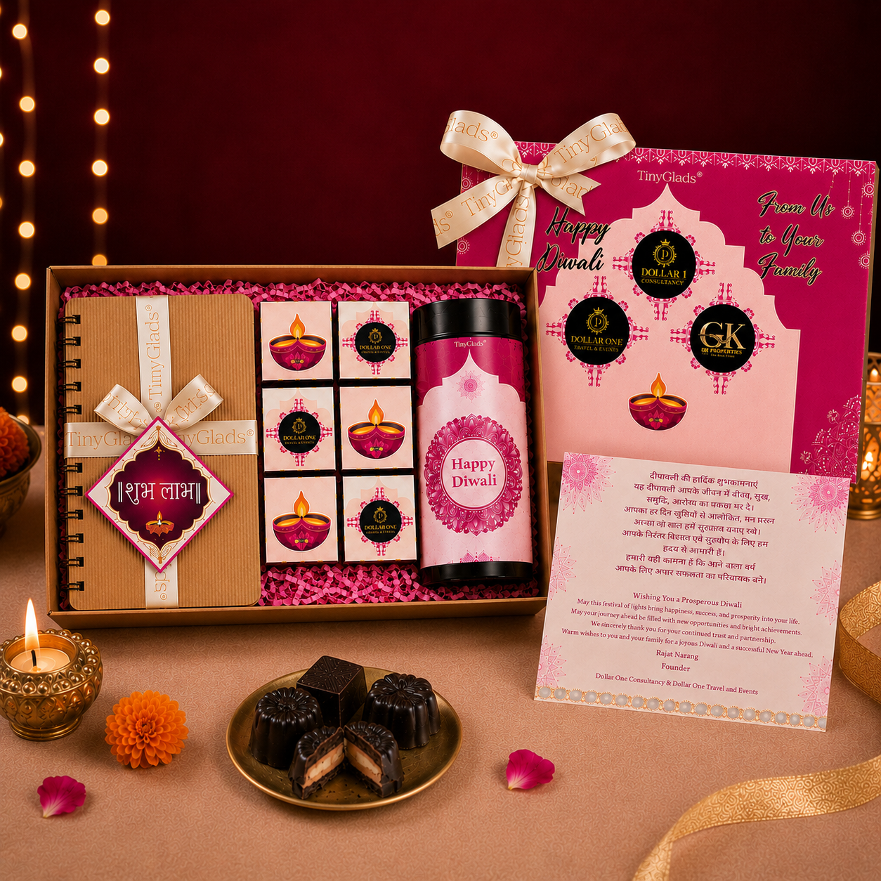 TinyGlads Executive Corporate Diwali Gift Box | Diary, Chocolate Jar & 6 Truffles