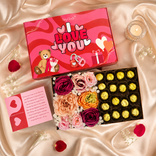 TinyGlads I Love You Chocolate & Flower Gift Box | Chocolate Truffles