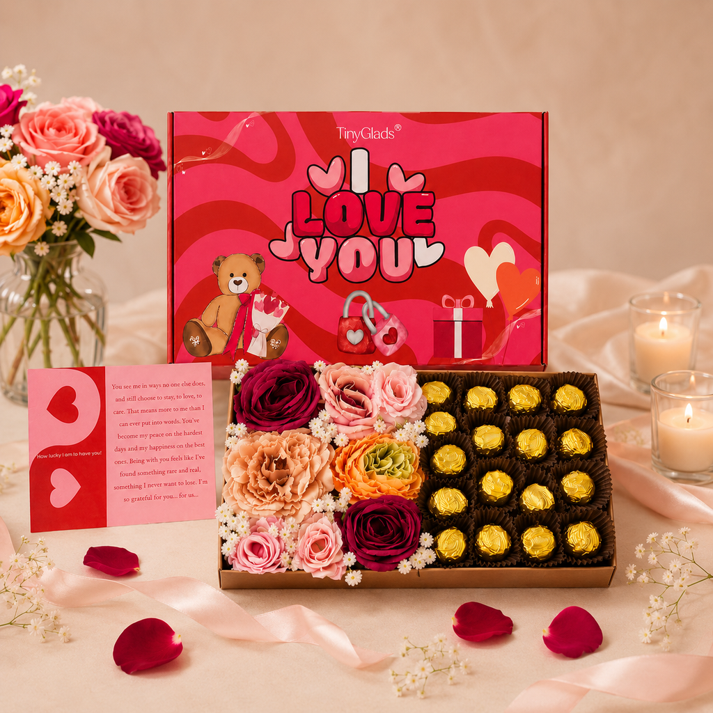 TinyGlads I Love You Chocolate & Flower Gift Box | Chocolate Truffles
