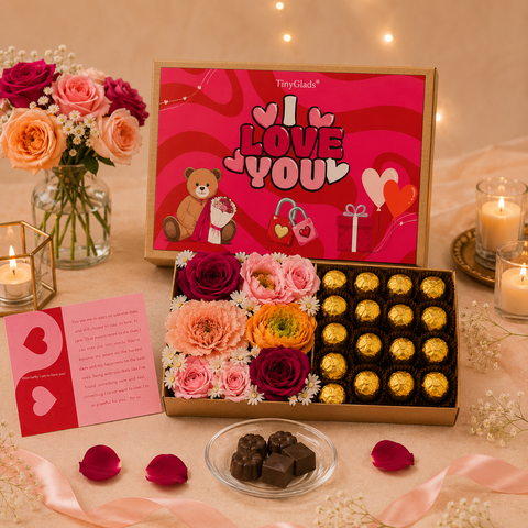 TinyGlads I Love You Chocolate & Flower Gift Box | Chocolate Truffles
