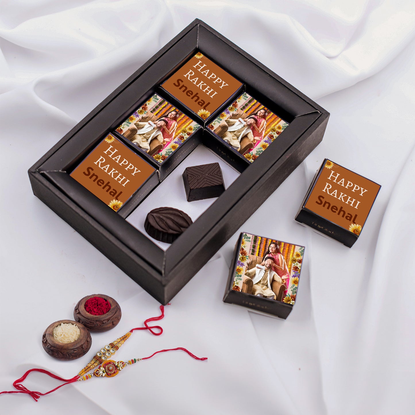 Photo Frame Raksha Bandhan Premium Chocolate Gift Box - 6 Truffles Chocolates with Rakhi