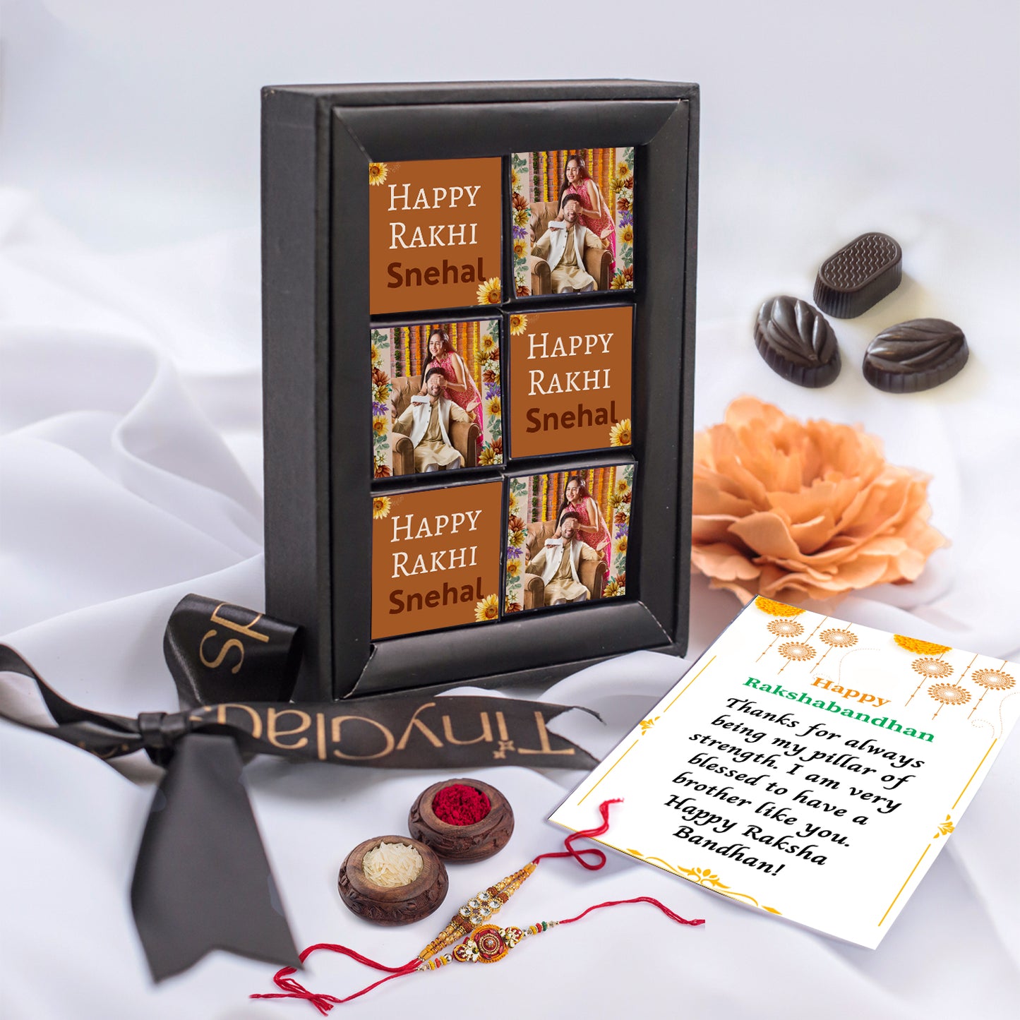 Photo Frame Raksha Bandhan Premium Chocolate Gift Box - 6 Truffles Chocolates with Rakhi