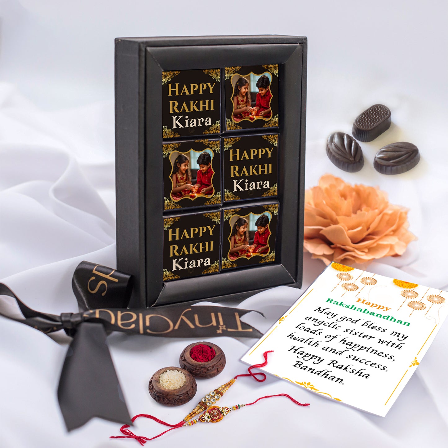 Photo frame Raksha Bandhan Chocolate Gift Box - 6 Chocolate Truffles, Rakhi & Tilak