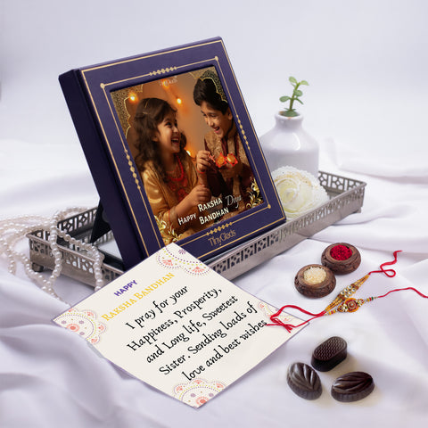 Photo frame Raksha Bandhan Chocolate Gift Box with Rakhi & Tilak - 9 Chocolate Truffles